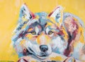 Oil wolf portrait painting in multicolored tones. Royalty Free Stock Photo