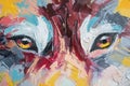 Oil wolf portrait painting in multicolored tones. Royalty Free Stock Photo