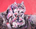 Oil wolf portrait painting in multicolored tones. Royalty Free Stock Photo