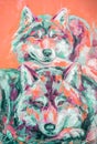 Oil wolf portrait painting in multicolored tones. Royalty Free Stock Photo