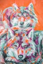 Oil wolf portrait painting in multicolored tones. Royalty Free Stock Photo