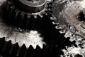 Oiled gears as parts of large mechanism Royalty Free Stock Photo