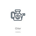 Oiler icon. Thin linear oiler outline icon isolated on white background from industry collection. Line vector oiler sign, symbol