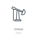 Oilfield icon. Thin linear oilfield outline icon isolated on white background from industry collection. Line vector oilfield sign Royalty Free Stock Photo