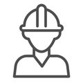 Oilfield worker, builder in safety helmet line icon, oil industry concept, engineer vector sign on white background Royalty Free Stock Photo