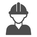 Oilfield worker, builder in safety helmet solid icon, oil industry concept, engineer vector sign on white background Royalty Free Stock Photo