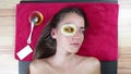 Oiling the eyes with ghee. Restoration of vision. Ayurveda. SPA procedure to improve vision. Mask from the test on the eyes.