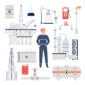 Oilman engineer, pipeline and oil and gas industry equipment. Refinery industrial inspection and worker. Petrol factory Royalty Free Stock Photo