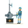 Oilman working on an oil pipeline, oil industry extraction and refinery production vector Illustration Royalty Free Stock Photo