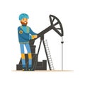 Oilman working on an oil rig drilling platform, oil industry extraction and refinery production vector Illustration Royalty Free Stock Photo