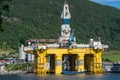 Oilplatform inside the Norwegian fjord for maintance at ships yard