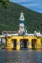 Oilplatform inside the Norwegian fjord for maintance at ships yard