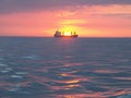 Oiltanker at sea during sunset Royalty Free Stock Photo