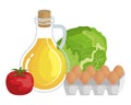 oilve oil with eggs and vegetables healthy food icons