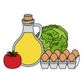 oilve oil with eggs and vegetables healthy food icons