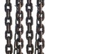 Rusty metal vertical chain on white background