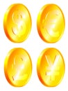 ÃÂ¡oins of dollar euro yen pound Royalty Free Stock Photo