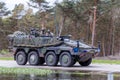 Oirschot Netherlands, April 9 2024: A Dutch army Boxer on the road in a column for exercise Quadriga Steadfast Defender