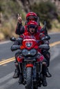 OJAI CALIFORNIA USA - MAY 14, 2018 - Advance motorcycle flashes 2 minutes before Amgen Stage 2. Amgen, Barbara