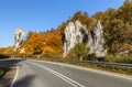 Ojcow National Park in the fall near Krakow. A rock called Hercules club Royalty Free Stock Photo