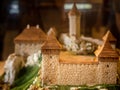 A miniature model of a medieval Ojcow Castle in Polish Jura, Poland.