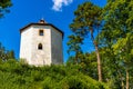 Ruins of medieval royal Ojcow Castle with main defense tower on Cracow-Czestochowa upland in Lesser Poland Royalty Free Stock Photo