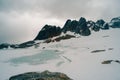 Ojo del Albino glacier and lake located in the hiking trail in Tierra Mayor valley, Tierra del Fuego, Argentina Royalty Free Stock Photo