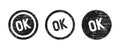 Ok circle stamp set. Texturised black stamp with ok text isolated on white background, vector illustration