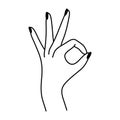 Ok gesture female hand icon. Simple linear vector illustration