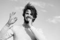 ok gesture of happy man brush teeth with toothpaste, metrosexual Royalty Free Stock Photo