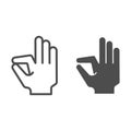 Ok gesture line and glyph icon. Goog hand gesture vector illustration isolated on white. Yes symbol outline style design Royalty Free Stock Photo