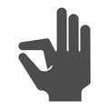Ok gesture solid icon. Goog hand gesture vector illustration isolated on white. Yes symbol glyph style design, designed Royalty Free Stock Photo