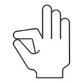 Ok gesture thin line icon. Goog hand gesture vector illustration isolated on white. Yes symbol outline style design Royalty Free Stock Photo