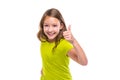 Ok gesture thumb up gunny happy kid girl on white