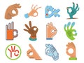 Ok hand human sign okey yes agreement signal vector illustration