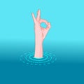 OK, hand sign, optimism. Emerging water from in drowning, suffocation. Showing okey. everything is fine. Illustration vector Royalty Free Stock Photo