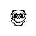 OK logo. Funny little cute panda showing gesture with hand, abstract symbol of approval and adoption. Vector thumbs up