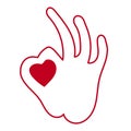 OK sign. Heart in hand. Simple element illustration on white background.