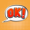 OK sign. Speech bubble in comic book style on orange background Royalty Free Stock Photo