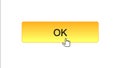 Ok web interface button clicked with mouse cursor, orange color, site design Royalty Free Stock Photo
