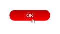 Ok web interface button clicked with mouse cursor, red color, site design Royalty Free Stock Photo
