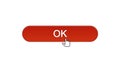 Ok web interface button clicked with mouse cursor, win red color, site design Royalty Free Stock Photo