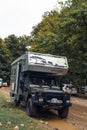 Okatse, Georgia - August 10, 2021: A Mercedes-Benz gelendvagen off-road vehicle has been converted into a mobile home, van,