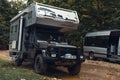 Okatse, Georgia - August 10, 2021: A Mercedes-Benz gelendvagen off-road vehicle has been converted into a mobile home, van,