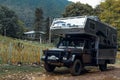 Okatse, Georgia - August 10, 2021: A Mercedes-Benz gelendvagen off-road vehicle has been converted into a mobile home, van,