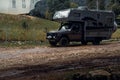 Okatse, Georgia - August 10, 2021: A Mercedes-Benz gelendvagen off-road vehicle has been converted into a mobile home, van,