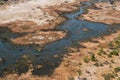 Okavango Delta Aerial with Elephant Herd in a River Royalty Free Stock Photo