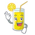 Okay glass fresh lemon juice on mascot Royalty Free Stock Photo