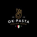 Okay pasta logo icon vector template with ok noodle hand symbol