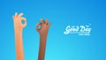 Okay sign two 3d cartoon multi ethnic hands vector illustration. Ok gesturing arms fun web banner. Multiethnic